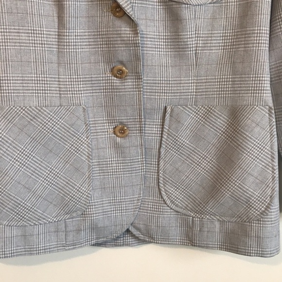 Domani by Niccolini vintage plaid blazer light blue white brown medium - Picture 3 of 11